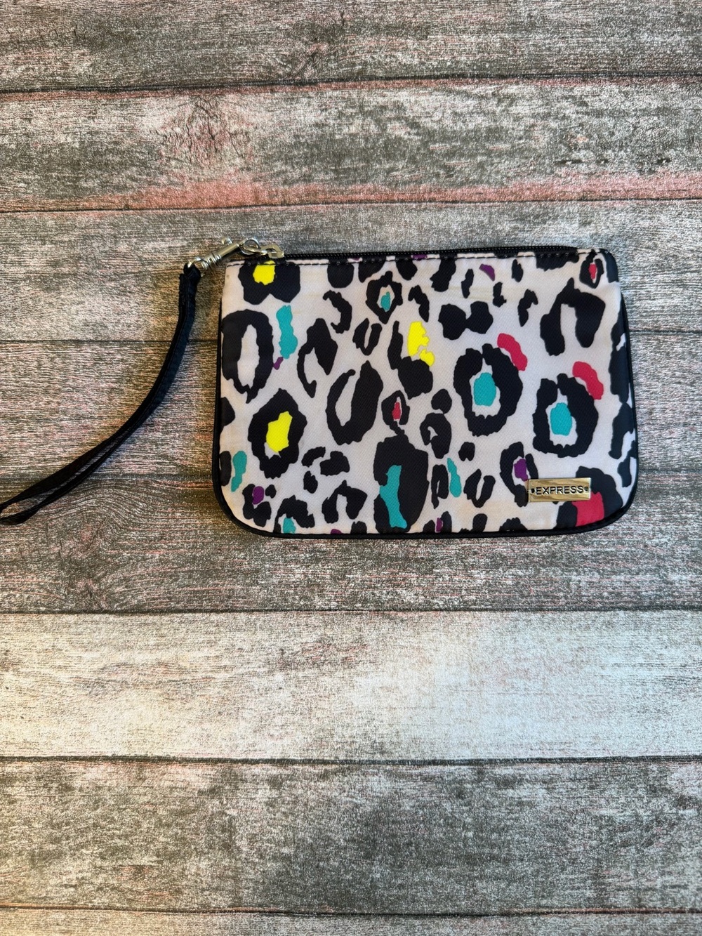 Express Leopard Print Wristlet Clutch in White, Black, Teal, Yellow, Pink